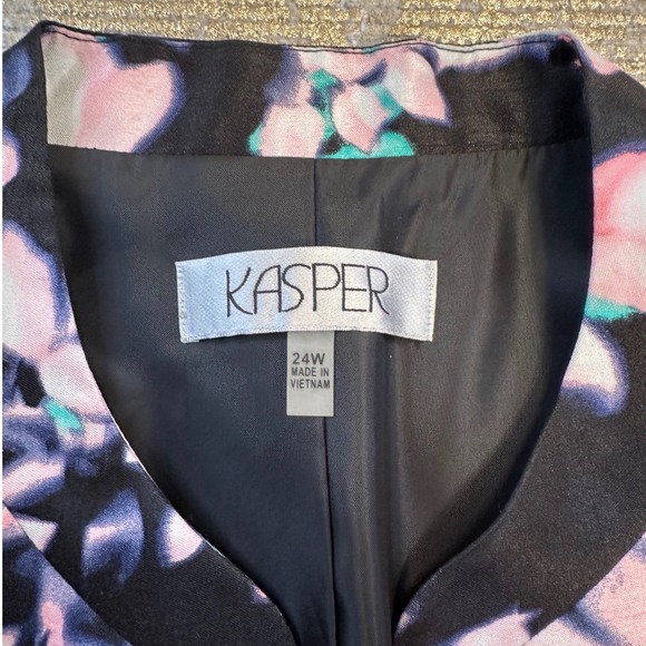 KASPER Plus Black Multi Floral Collarless Open-Front Blazer Jacket | Size 24W - Picture 9 of 13